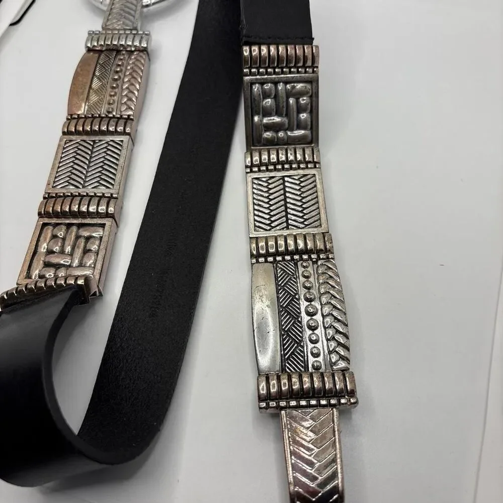 CHICOS Women's Belt BLACK LEATHER Adjustable Silver Metal Buckle belt  L/XL